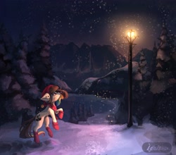 Size: 3588x3159 | Tagged: safe, artist:ignis, earth pony, pony, high res, lamppost, snow, solo, wings