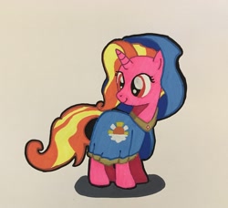 Size: 3147x2867 | Tagged: safe, artist:magicnova, derpibooru exclusive, luster dawn, pony, unicorn, g4, cloak, clothes, cute, female, gameloft interpretation, high res, looking back, lusterbetes, mare, robe, simple background, smiling, solo, traditional art