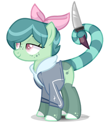 Size: 1280x1451 | Tagged: safe, artist:tired-horse-studios, oc, oc only, earth pony, pony, augmented tail, female, knife, mare, prehensile tail, simple background, solo, tail holder, transparent background, yandere