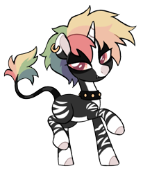 Size: 1055x1280 | Tagged: safe, artist:renhorse, oc, oc only, oc:rainbow flash, hybrid, pony, zony, ear piercing, earring, female, jewelry, piercing, simple background, solo, transparent background