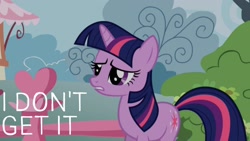 Size: 1920x1080 | Tagged: safe, edit, edited screencap, editor:quoterific, screencap, twilight sparkle, pony, unicorn, applebuck season, g4, season 1, female, i don't get it, solo, unicorn twilight