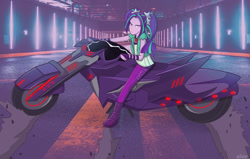 Size: 1193x757 | Tagged: safe, artist:elioo, aria blaze, equestria girls, g4, akira, anime reference, crossover, decepticon, determined, drifting, equestria bots, fracture (decepticon), motorcycle, reference, road, transformers, transformers robots in disguise (2015)