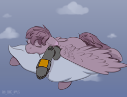 Size: 2500x1900 | Tagged: safe, artist:buy_some_apples, oc, oc only, ghoul, pegasus, pony, undead, fallout equestria, amputee, cloud, pegasus oc, prosthetic leg, prosthetic limb, prosthetics, scar, sleeping, wings