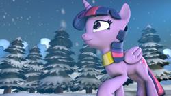 Size: 1920x1080 | Tagged: safe, artist:snow swirl, twilight sparkle, pony, unicorn, g4, 3d, snow, solo, source filmmaker, winter