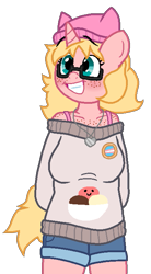 Size: 391x707 | Tagged: safe, artist:jario, derpibooru exclusive, oc, oc only, oc:mille feuille, unicorn, anthro, breasts, clothes, digital art, female, freckles, mare, shoulder freckles, simple background, smiling, solo, transparent background