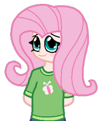 Size: 285x341 | Tagged: safe, artist:jario, derpibooru exclusive, fluttershy, human, g4, clothes, digital art, female, humanized, simple background, smiling, solo, transparent background