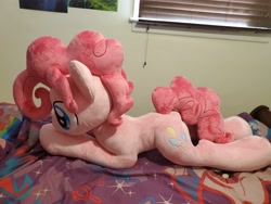 Size: 4032x3024 | Tagged: safe, artist:lanacraft, pinkie pie, earth pony, pony, g4, bed, bubble berry, irl, male, photo, plushie, rule 63