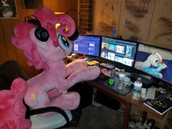 Size: 4032x3024 | Tagged: safe, artist:lanacraft, pinkie pie, earth pony, pony, g4, bubble berry, computer, irl, male, photo, plushie, rule 63