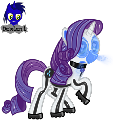 Size: 3840x4154 | Tagged: safe, artist:damlanil, rarity, pony, unicorn, boots, clothes, collar, commission, cutie mark accessory, cutie mark collar, female, gas mask, heart, heart eyes, horn, latex, looking at you, mare, mask, raised hoof, rubber, rubber drone, shiny, shiny mane, shoes, show accurate, simple background, solo, transformation, transparent background, vector, wingding eyes