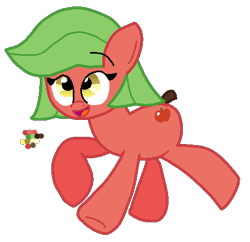 Size: 457x442 | Tagged: safe, artist:jario, derpibooru exclusive, earth pony, pony, apple, apple (inanimate insanity), digital art, female, food, inanimate insanity, mare, ponified, running, simple background, smiling, solo, transparent background