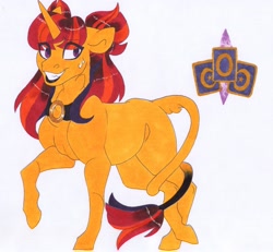 Size: 3303x3050 | Tagged: safe, artist:frozensoulpony, oc, oc only, oc:phoenix fireworks, pony, unicorn, female, high res, leonine tail, magical lesbian spawn, mare, offspring, parent:sunset shimmer, parent:twilight sparkle, parents:sunsetsparkle, solo, traditional art