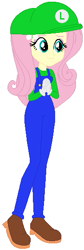 Size: 189x562 | Tagged: safe, artist:selenaede, artist:user15432, fluttershy, human, equestria girls, g4, barely eqg related, base used, cap, clothes, cosplay, costume, crossover, gloves, green hat, hat, long sleeved shirt, long sleeves, luigi, luigi's hat, luigishy, nintendo, overalls, shirt, shoes, solo, super mario bros., undershirt