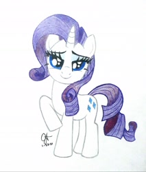 Size: 2564x3004 | Tagged: safe, artist:count oxymagomedov sear, derpibooru exclusive, rarity, pony, unicorn, g4, cute, female, high res, looking at you, raribetes, simple background, smiling, solo, traditional art, white background