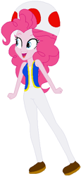 Size: 260x567 | Tagged: safe, artist:selenaede, artist:user15432, pinkie pie, human, equestria girls, g4, barely eqg related, base used, clothes, cosplay, costume, crossover, hat, mushroom hat, nintendo, shoes, solo, super mario bros., toad (mario bros), toad pie, vest
