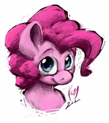 Size: 2254x2545 | Tagged: safe, artist:rigbyh00ves, pinkie pie, earth pony, pony, g4, bust, female, happy, high res, looking at you, mare, portrait, simple background, smiling, solo, three quarter view, white background