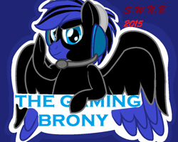 Size: 992x792 | Tagged: safe, artist:juliet-gwolf18, oc, oc only, oc:blue moon, pegasus, pony, blue background, bust, headset, pegasus oc, raised hoof, simple background, smiling, solo, two toned wings, underhoof, wings