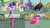 Size: 1986x1117 | Tagged: safe, edit, edited screencap, editor:quoterific, screencap, applejack, berry punch, berryshine, bon bon, carrot top, cerberus (g4), cherry berry, comet tail, daisy, flower wishes, fluttershy, golden harvest, linky, mochaccino, neon lights, pinkie pie, ponet, rare find, rarity, rising star, shoeshine, star bright, sweetie drops, twilight sparkle, cerberus, earth pony, pegasus, pony, unicorn, g4, it's about time, applejack's hat, bipedal, cowboy hat, hat, multiple heads, open mouth, roar, screaming, shocked, three heads, unicorn twilight