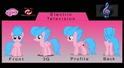 Size: 1477x817 | Tagged: safe, oc, oc only, oc:electric television, pegasus, pony, cutiemarking, profile, rear view, side view, solo