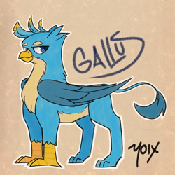 Size: 3000x3000 | Tagged: safe, artist:supermoix, gallus, griffon, g4, beak, chest fluff, cute, folded wings, gallabetes, high res, looking back, male, paws, smiling, solo, tail, wings
