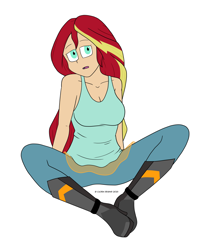 Size: 1280x1600 | Tagged: safe, alternate version, artist:cadenreigns, sunset shimmer, equestria girls, g4, my little pony equestria girls: better together, boots, clothes, female, human coloration, humanized, multiple variants, shoes, sitting, solo