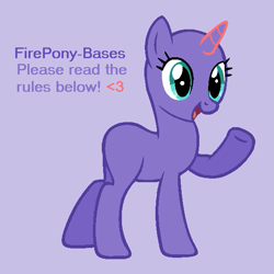 Size: 587x588 | Tagged: safe, artist:firepony-bases, oc, oc only, pony, unicorn, g4, bald, base, eyelashes, female, horn, mare, open mouth, purple background, simple background, smiling, solo, underhoof, unicorn oc, waving