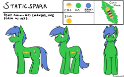 Size: 3840x2400 | Tagged: safe, artist:skydreams, oc, oc only, oc:staticspark, changeling, earth pony, pony, commission, disguise, disguised changeling, front view, high res, male, reference sheet, resistor, side view, simple background, solo, stallion, three quarter view, white background