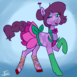 Size: 1280x1280 | Tagged: safe, artist:jitterbugjive, oc, oc:amethyst rose, crystal pony, clothes, cocktail dress, commission, commissioner:alkonium, hairpin, lipstick, makeup, socks