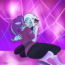 Size: 1818x1818 | Tagged: safe, alternate version, artist:rapunzelights, starlight glimmer, trixie, human, equestria girls, g4, adora, catra, catradora, duo, eyes closed, female, kiss on the lips, kissing, lesbian, reference, she-ra and the princesses of power, ship:startrix, shipping, signature