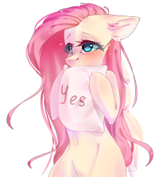 Size: 2000x2184 | Tagged: safe, artist:jun1313, fluttershy, pegasus, pony, semi-anthro, g4, arm hooves, bipedal, cute, female, floppy ears, high res, holding, mare, messy mane, pillow, shyabetes, simple background, solo, transparent background, yes