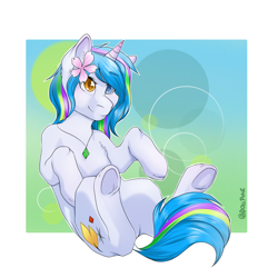 Size: 2000x2000 | Tagged: safe, artist:melpone, oc, oc only, pony, unicorn, female, flower, flower in hair, heterochromia, high res, mare, solo