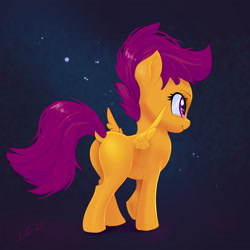 Size: 3856x3856 | Tagged: safe, artist:xbi, scootaloo, pegasus, pony, g4, abstract background, blank flank, butt, dock, female, filly, high res, plot, scootabutt, solo