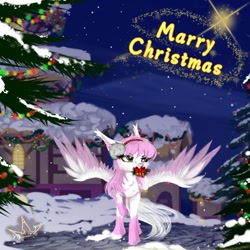 Size: 1024x1024 | Tagged: safe, artist:martazap3, oc, oc only, pegasus, pony, christmas, christmas tree, earmuffs, holiday, merry christmas, solo, tree, wings