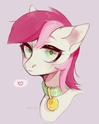 Size: 1194x1493 | Tagged: safe, artist:naulla, roseluck, pony, g4, bust, collar, commissioner:doom9454, cute, pet tag, pony pet, portrait, rosepet