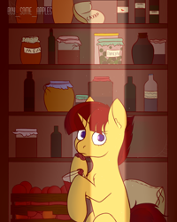 Size: 1600x2000 | Tagged: safe, artist:buy_some_apples, oc, oc only, pony, unicorn, cyrillic, food, honey, jam, pantry, surprised