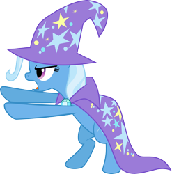 Size: 3000x3033 | Tagged: safe, artist:jeatz-axl, trixie, pony, unicorn, g4, bipedal, cape, casting a spell, clothes, female, hat, high res, mare, open mouth, simple background, solo, transparent background, trixie's cape, trixie's hat, vector