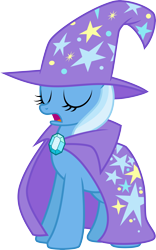 Size: 3000x4805 | Tagged: safe, artist:jeatz-axl, trixie, pony, unicorn, g4, brooch, cape, clothes, eyes closed, female, hat, jewelry, mare, open mouth, simple background, solo, transparent background, trixie's brooch, trixie's cape, trixie's hat, vector