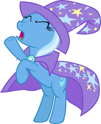 Size: 3000x3670 | Tagged: safe, artist:jeatz-axl, trixie, pony, unicorn, g4, bipedal, cape, clothes, eyes closed, female, hat, high res, mare, open mouth, panic, raised hoof, simple background, solo, transparent background, trixie's cape, trixie's hat, vector