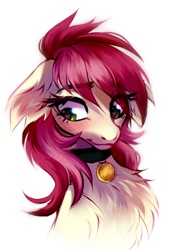 Size: 698x918 | Tagged: safe, artist:lumiere, roseluck, earth pony, pony, g4, bust, chest fluff, collar, commissioner:doom9454, cute, fluffy, pet tag, pony pet, portrait, rosepet, simple background, solo, white background