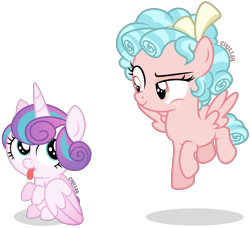 Size: 3531x3220 | Tagged: safe, artist:cirillaq, cozy glow, princess flurry heart, alicorn, pegasus, pony, g4, diaperless edit, duo, duo female, female, high res, simple background, tongue out, transparent background, vector