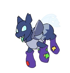 Size: 787x828 | Tagged: safe, artist:hooverlover, oc, oc:mothball, changeling, insect, pony, clothes, patch, pony oc, socks, tongue out, wings