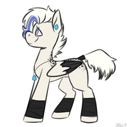 Size: 2000x2000 | Tagged: safe, artist:jellysketch, oc, oc only, pegasus, pony, coat markings, colored wings, dappled, ear piercing, earring, high res, jewelry, leg wraps, necklace, piercing, smiling, solo, tail wrap, wings