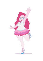 Size: 1157x1637 | Tagged: safe, artist:brother-tico, part of a set, pinkie pie, equestria girls, equestria girls series, g4, armpits, breasts, busty pinkie pie, chubby, clothes, cute, diapinkes, geode of sugar bombs, happy, magical geodes, miniskirt, plump, shoes, skirt, smiling, solo, waving