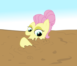 Size: 1400x1200 | Tagged: safe, artist:amateur-draw, fluttershy, pegasus, pony, g4, alternate hairstyle, clothes, female, mare, mud, pants, quicksand, severeshy, simple background, sinking, solo, suit, wet and messy