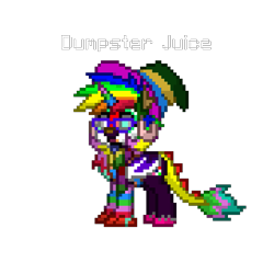 Size: 815x815 | Tagged: safe, artist:apexsoundwave, oc, oc only, oc:dumpster juice, hybrid, pony, pony town, glasses, hat, joke oc, multicolored hair, pixel art, rainbow hair, simple background, solo, stylistic suck, transparent background