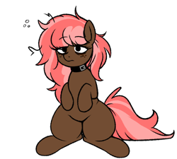 Size: 460x414 | Tagged: safe, artist:breezietype, oc, oc:scarlet trace (coffee bean), earth pony, pony, collar, female, freckles, mare, sleepy