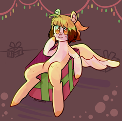 Size: 1904x1900 | Tagged: safe, artist:irrac, oc, oc only, oc:balmy glow, pegasus, pony, cute, present