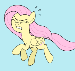 Size: 2000x1895 | Tagged: safe, artist:sazanamibd, fluttershy, pegasus, pony, g4, eyes closed, flying, gritted teeth, simple background, solo, sweat