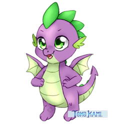 Size: 512x512 | Tagged: safe, artist:tokokami, spike, dragon, g4, cute, cute little fangs, fangs, happy, male, open mouth, simple background, smiling, solo, spikabetes, transparent background, weapons-grade cute, winged spike, wings