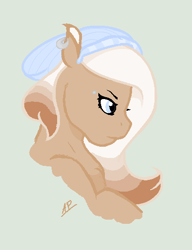 Size: 410x535 | Tagged: safe, artist:cookietasticx3, oc, oc only, oc:winter star, pegasus, pony, beanie, bust, female, hat, mare, pegasus oc, signature, simple background, solo, wings