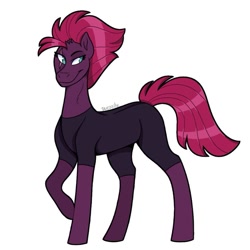 Size: 933x933 | Tagged: safe, artist:wezzily, tempest shadow, pony, unicorn, g4, broken horn, clothes, eye scar, female, horn, mare, raised hoof, scar, signature, simple background, smiling, solo, white background